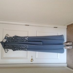 J Kara, slate blue size 6 formal, Nina size 7 heels, matching costume jewelry.